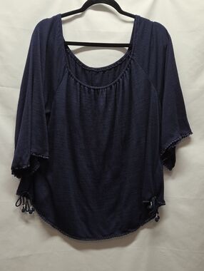 Wonderly Navy Blue Peasant Blouse Bell Sleeves Boho Feminine Prairie